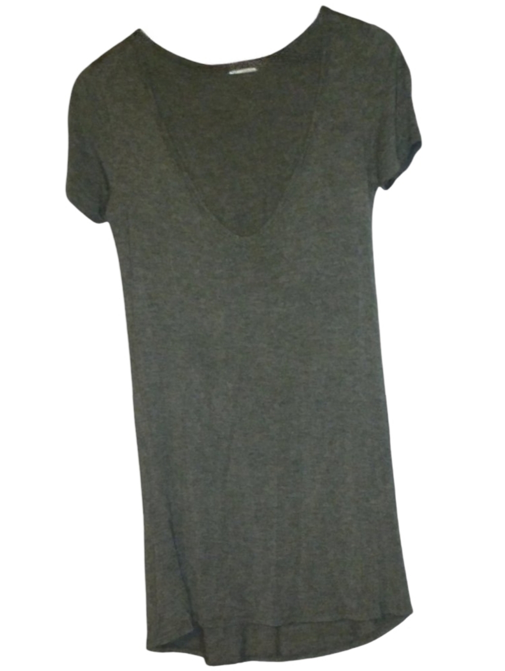 Low Cut Deep V Neck Mini Dress Charcoal Gray Tee Sleep T Shirt Grey Knit Tshirt